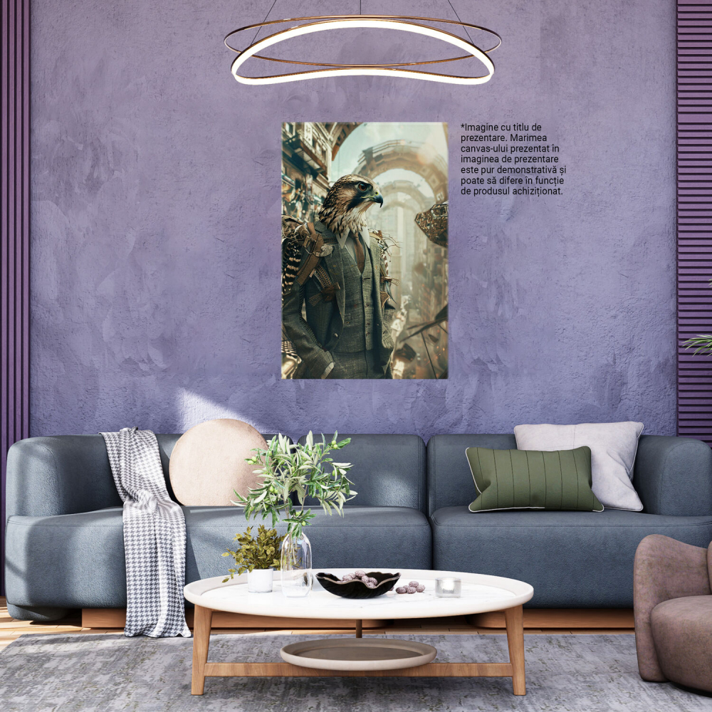 Tablou Canvas - Șoim Elegant în Costum cu Cravată sub Balcoane Urbane, Marime 40x25CM [3]