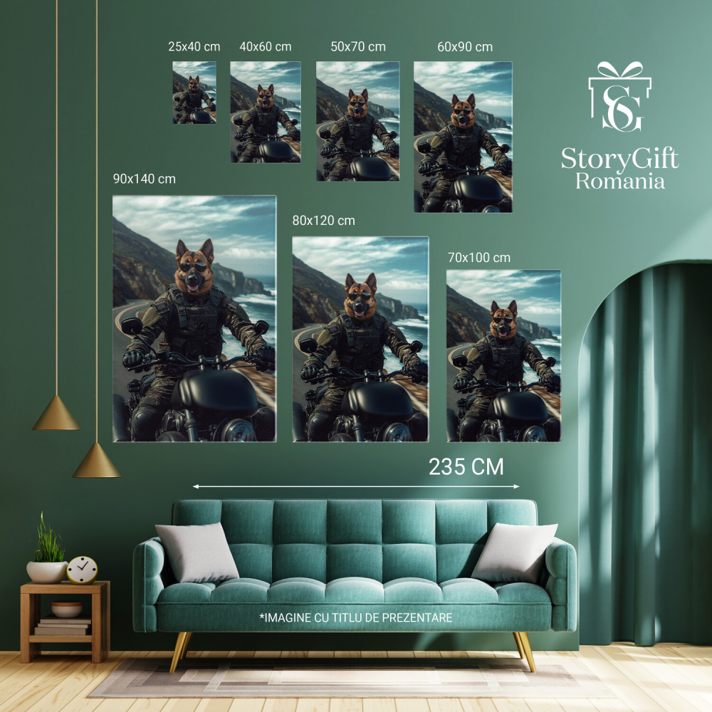  Tablou Canvas Personalizat Soldat Pe Motocicletă Pe Șosea Lângă MareMarime 40x25CM [6]