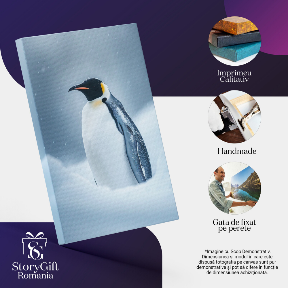 Somnul Pinguinului în Cuibul din Zăpadă - Tablou Canvas cu Frig și Ninsoare, Marime 40x25CM [2]