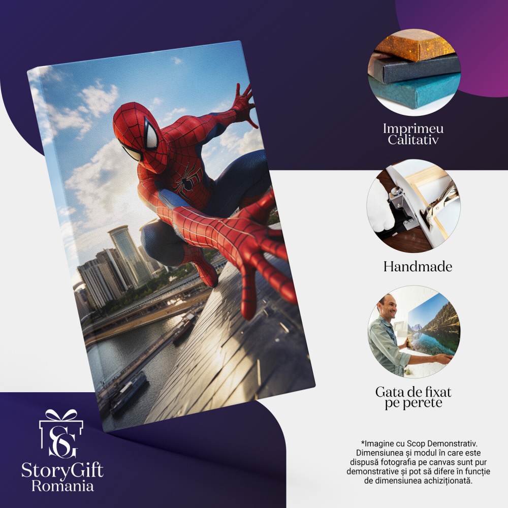 Tablou Canvas cu Spiderman pe Clădiri și Zgârie-Nori, Marime 40x25CM [2]