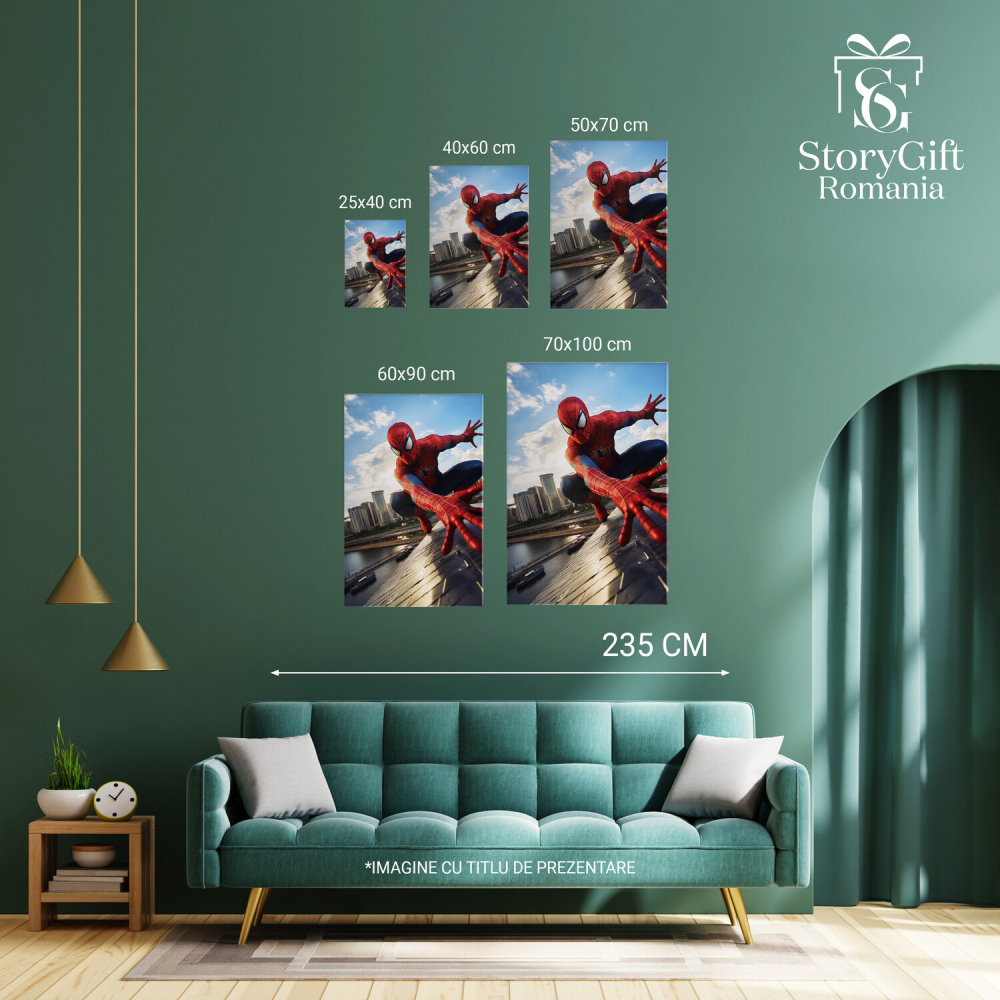 Tablou Canvas cu Spiderman pe Clădiri și Zgârie-Nori, Marime 40x25CM [3]