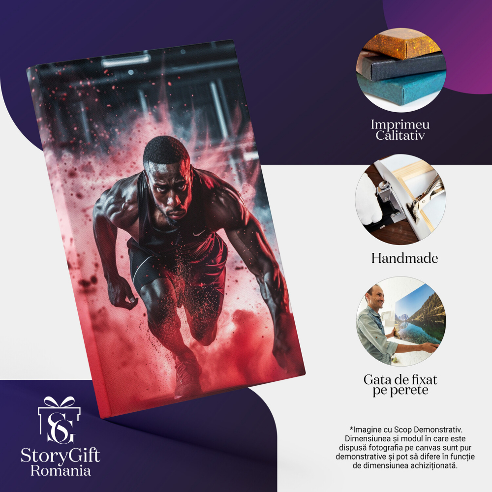 Tablou Canvas - Sportiv în Mișcare cu Explozie de Pudră Roșie, Marime 40x25CM [2]