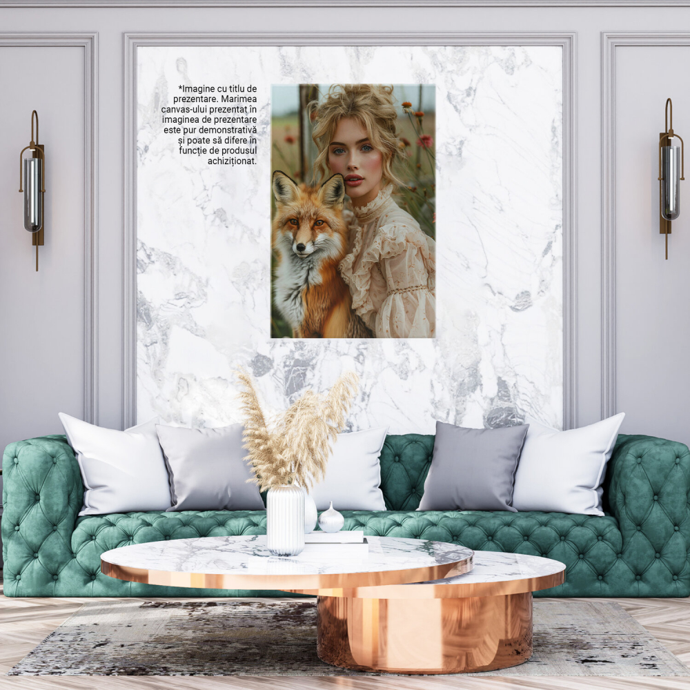 Stăpână cu Părul Blond în Coc lângă Vulpea cu Chip Furios, Marime 40x25CM [3]