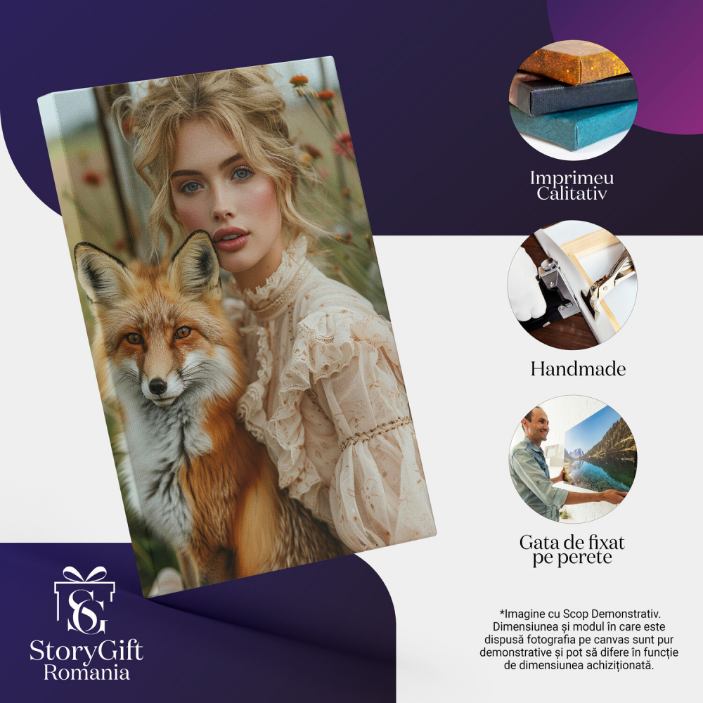 Stăpână cu Părul Blond în Coc lângă Vulpea cu Chip Furios, Marime 40x25CM [2]