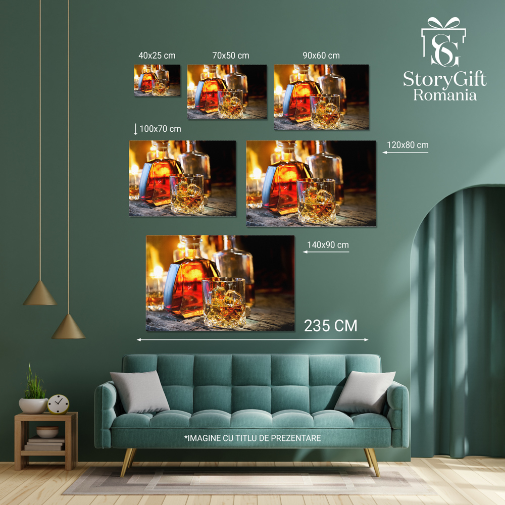 Tablou Canvas Sticla si Sticla de Whiskey, whiskey, bautura, alcool, bar, relaxare 70x50CM [5]
