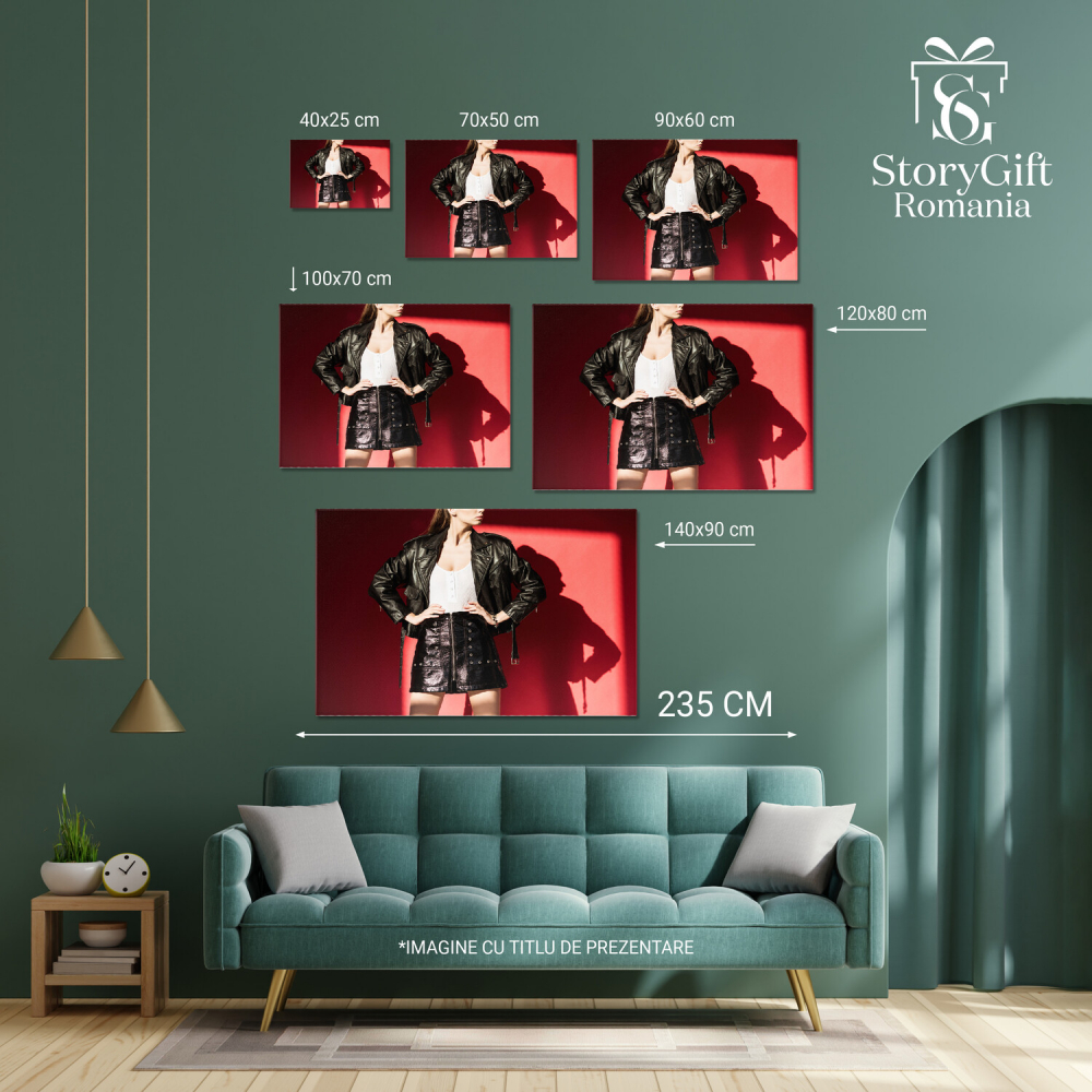 Tânără în Geacă de Piele Neagră: Stil și Eleganță, Marime 40x25CM [3]