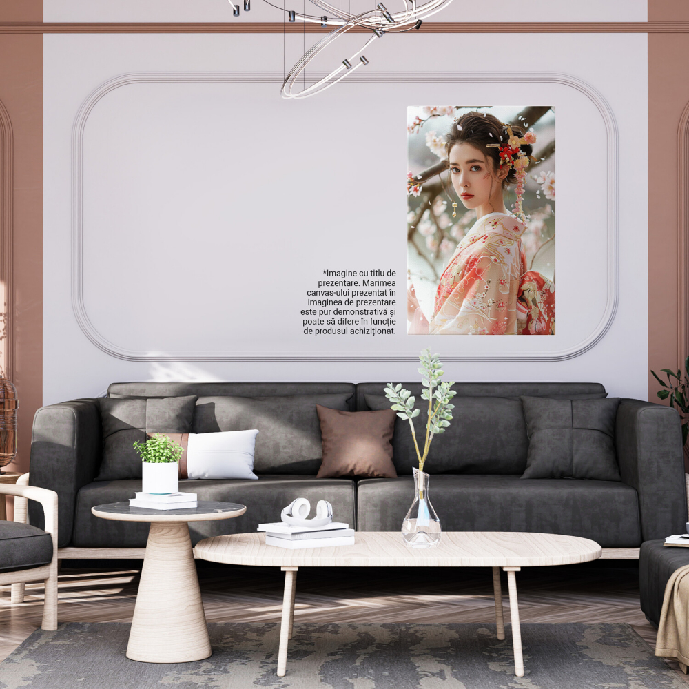 Kimono Floral în Livada de Cireși - Stil Asiatic Portret Digital, Marime 40x25CM [4]