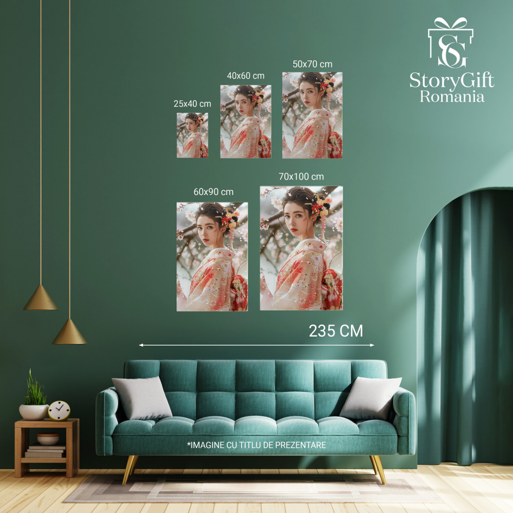 Kimono Floral în Livada de Cireși - Stil Asiatic Portret Digital, Marime 40x25CM [3]