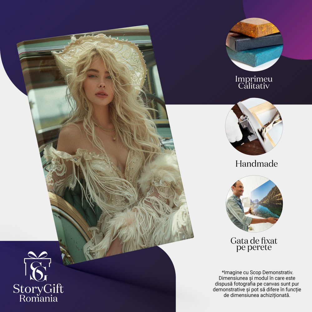 Eleganța Apusă a Vintage-ului - Femeie, Haine și Mașină, Marime 40x25CM [2]