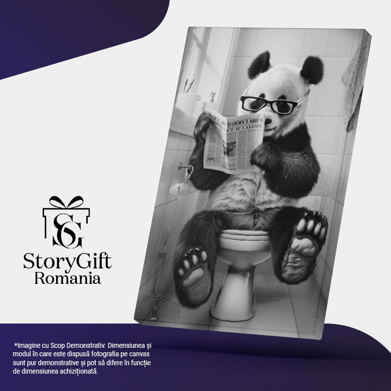 Tablou Canvas Știrile din Ziar Ursul Panda Citește Presa Cu Ochelari de Vedere în Baie , Pictura Digitala 40x25CM [5]