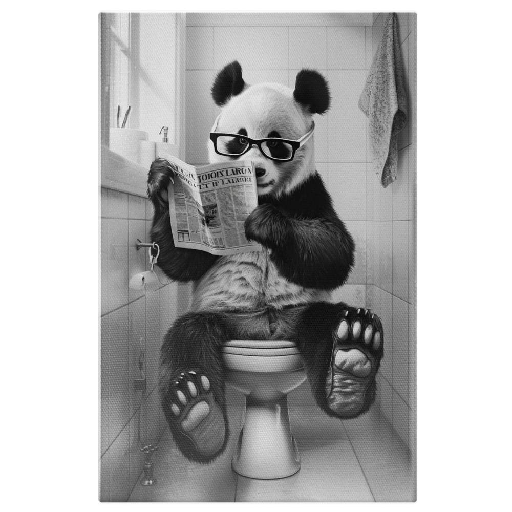 Tablou Canvas Urs Panda Citind Ziarul cu Ochelari de Vedere în Baie | Artă Digitală, Marime 40x25CM [1]