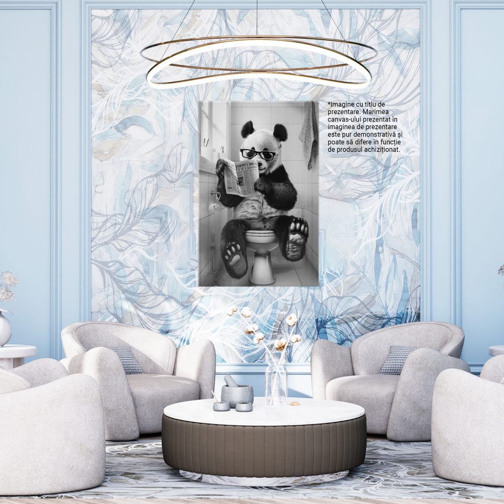 Tablou Canvas Știrile din Ziar Ursul Panda Citește Presa Cu Ochelari de Vedere în Baie , Pictura Digitala 70x50CM [4]
