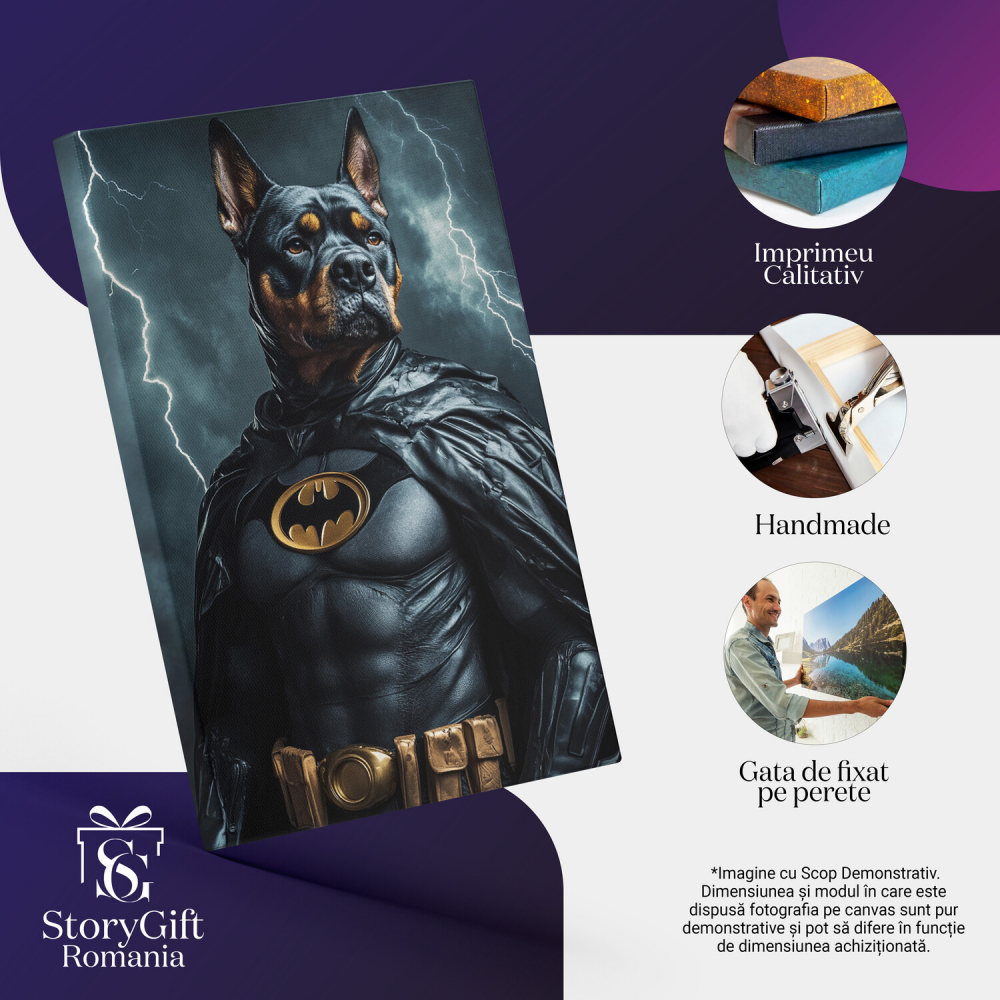  Tablou Canvas Personalizat Batman În Furtună Cu Fulgere Și Mantie NeagrăMarime 40x25CM [4]