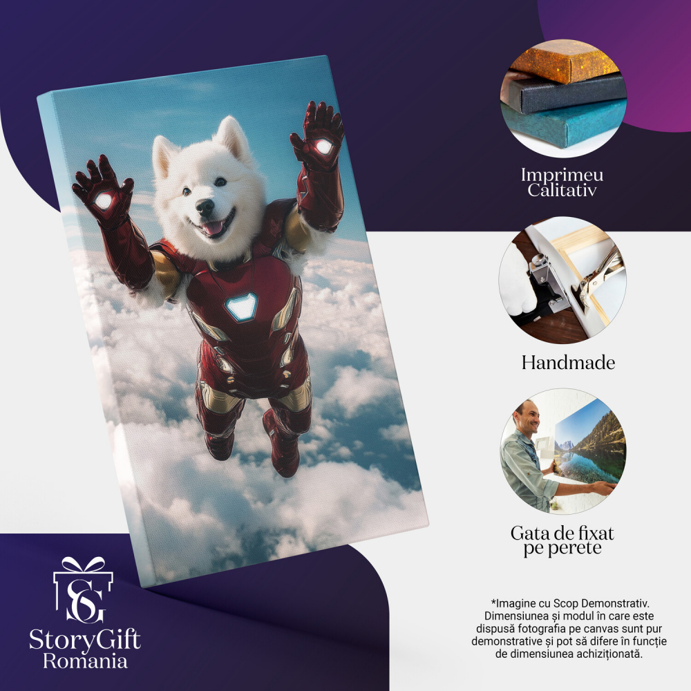  Tablou Canvas Personalizat Iron Man În Aer Cu Costum Metalic RoșuMarime 40x25CM [4]