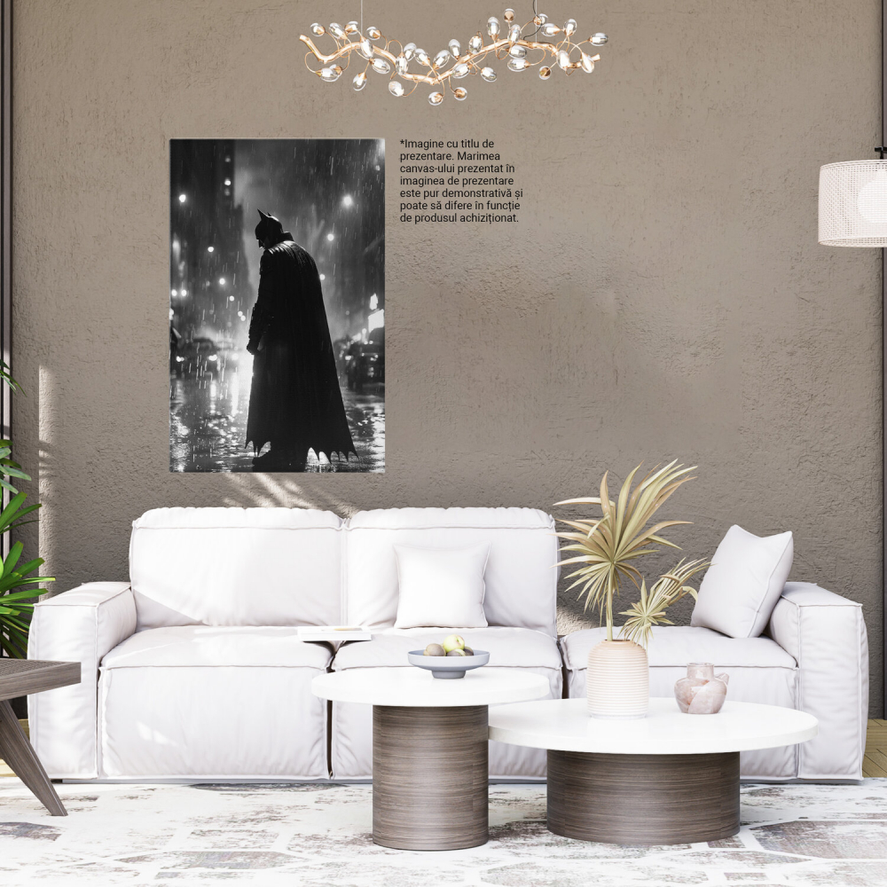 Supereroul Batman cu Pelerina Neagră în Ploaia Torențială - Pictură Digitală, Marime 40x25CM [4]