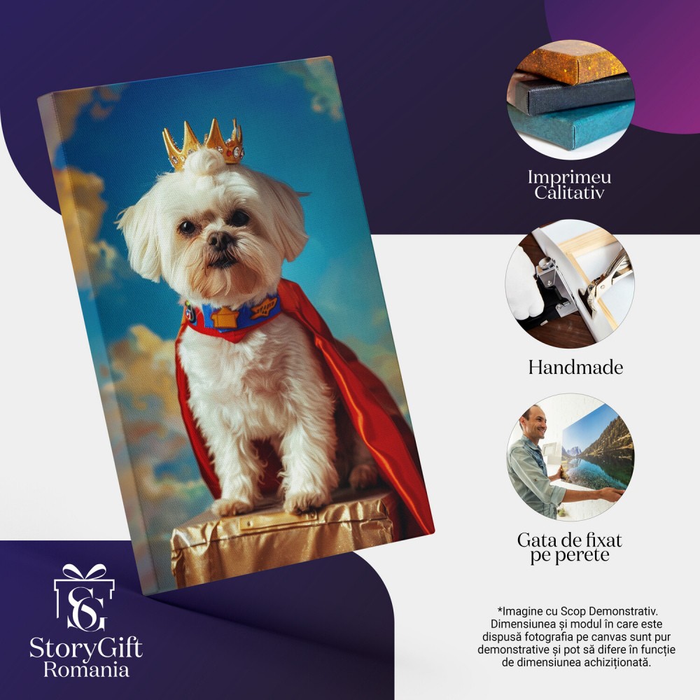 Tablou Canvas Căţelușul Maltis Supererou pe Podium în Ziua Senină | Artă Digitală, Marime 40x25CM [2]