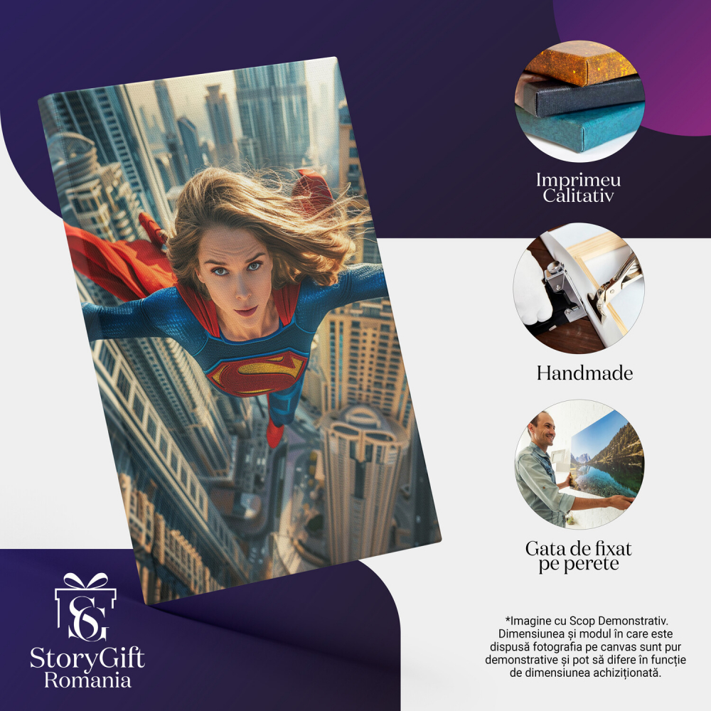 Superwoman în Acțiune - Artă Digitală cu Zbor și Înălțime, Marime 40x25CM [2]