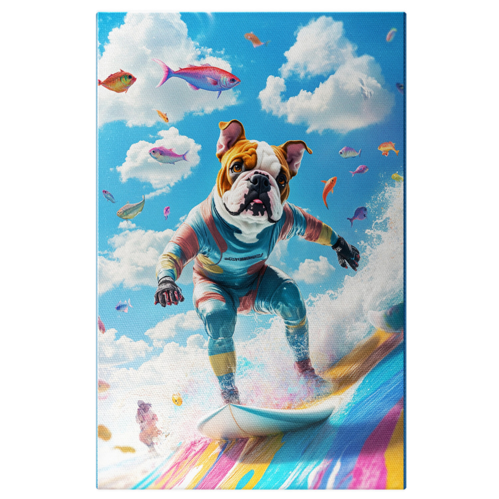 Surfer pe Valuri cu Costum Neon și Pești ZburătoriMarime 40x25CM [1]