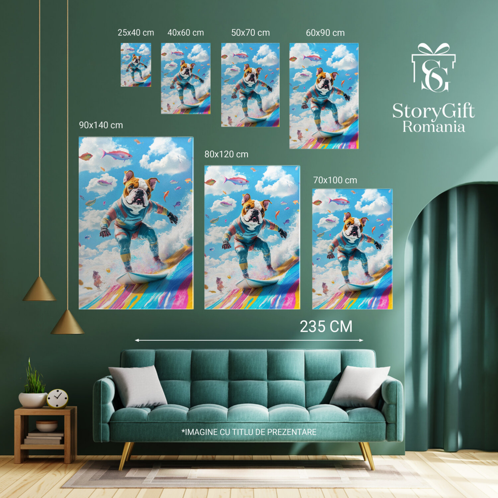 Surfer pe Valuri cu Costum Neon și Pești ZburătoriMarime 40x25CM [6]