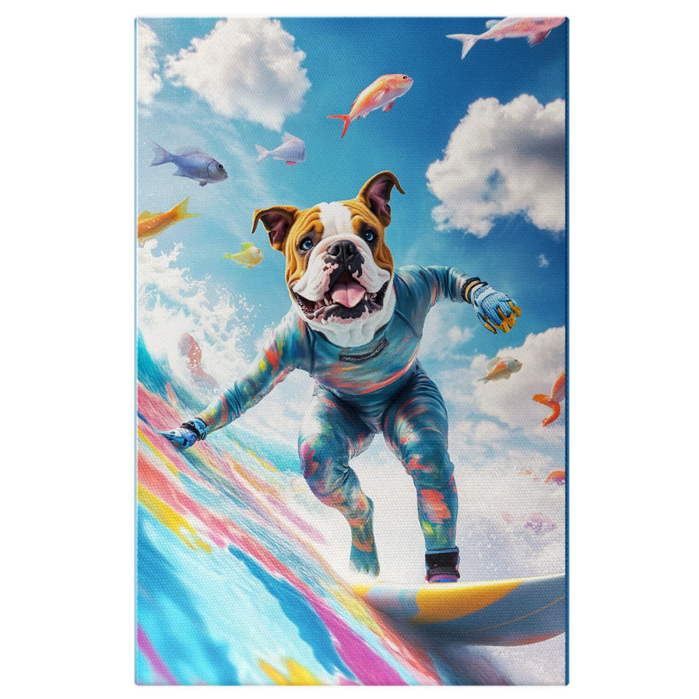 Surfer pe Valuri cu Pești Colorați și Mare PictatăMarime 40x25CM [1]