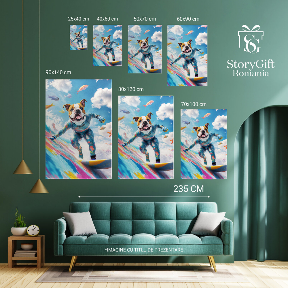 Surfer pe Valuri cu Pești Colorați și Mare PictatăMarime 40x25CM [6]