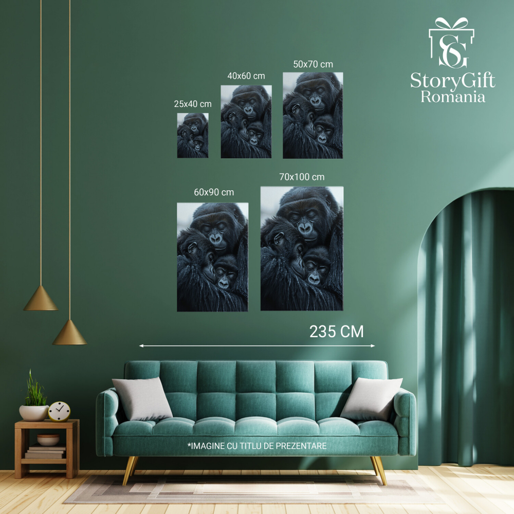 Dragostea Animalelor Sălbatice - Maimuța și Puii Săi - Pictură Digitală, Marime 40x25CM [4]