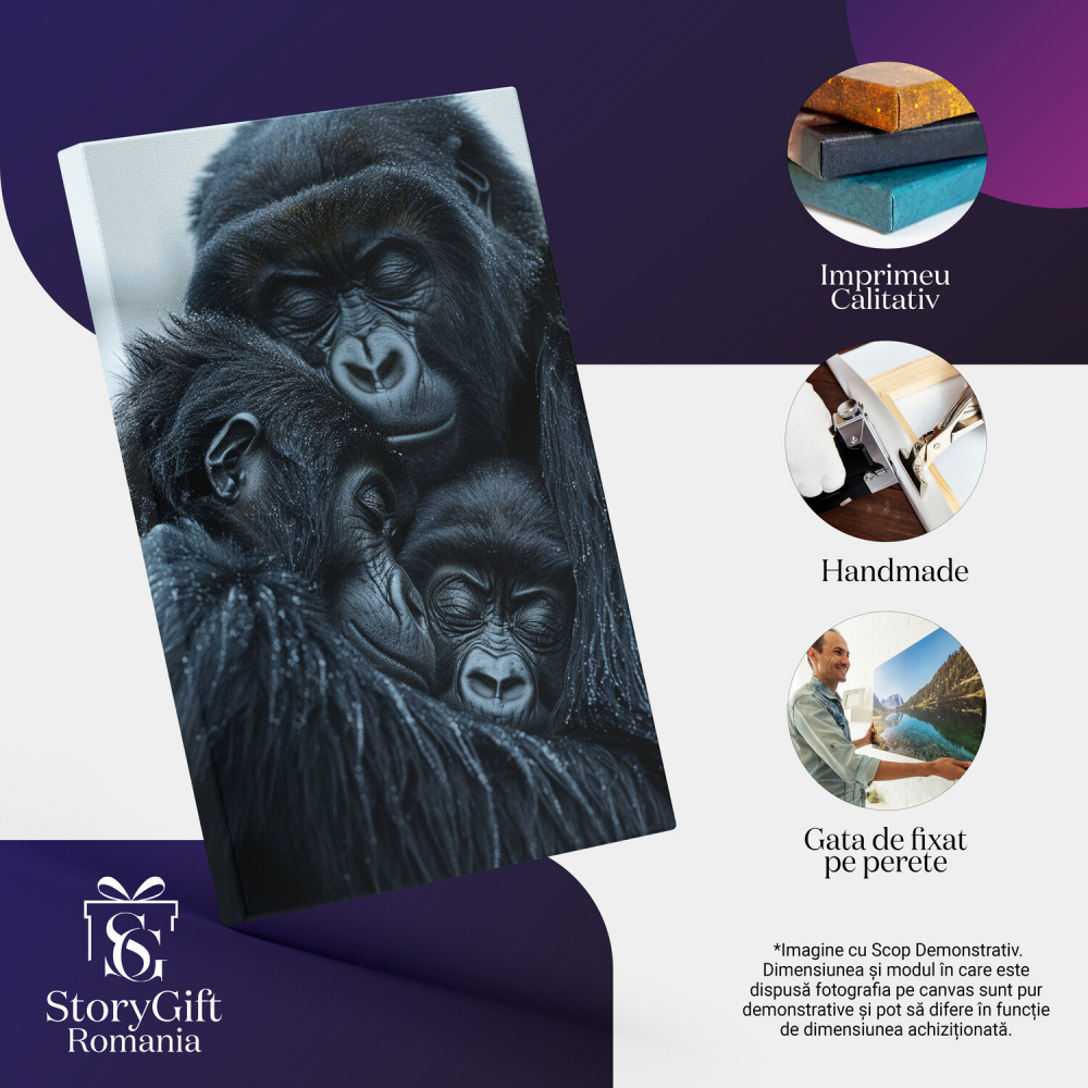 Dragostea Animalelor Sălbatice - Maimuța și Puii Săi - Pictură Digitală, Marime 40x25CM [2]