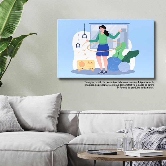 Tablou Canvas Tanara cu Parul Lung Brunet cu un Cerc Hula care se Invarte in Jurul Taliei Exersand 40x25CM [3]