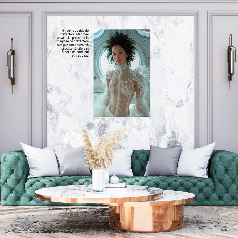 Tânără Domnișoară cu Piele Albă și Păr Cărlionțat în Bluza Transparentă - Pictură Digitală, Marime 40x25CM [3]