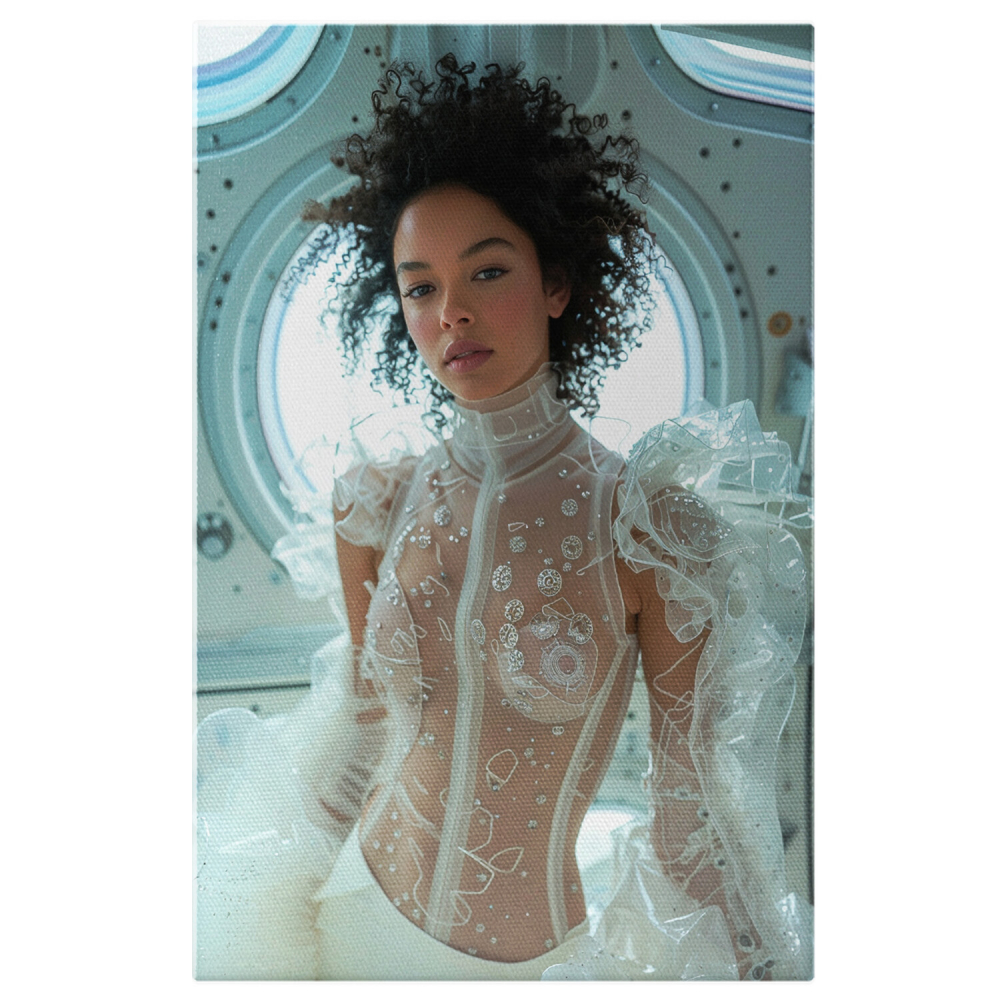 Tânără Domnișoară cu Piele Albă și Păr Cărlionțat în Bluza Transparentă - Pictură Digitală, Marime 40x25CM [1]