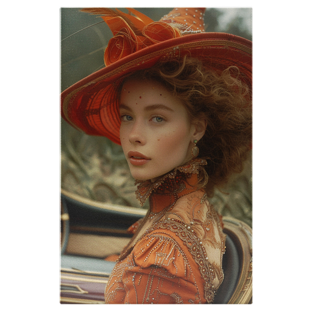 Tânără Domniță în Rochie Portocalie cu Dantelă și Perle, Marime 40x25CM [1]