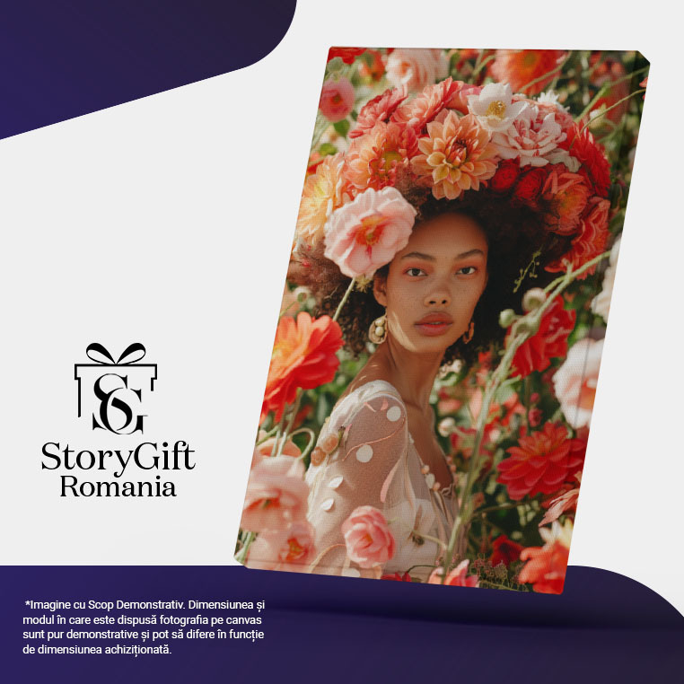 Tablou Canvas: Tanlou  Portret Afro în Cadru cu Flori- Natură și Frumusețe Pictura Digitala 40x25CM [5]