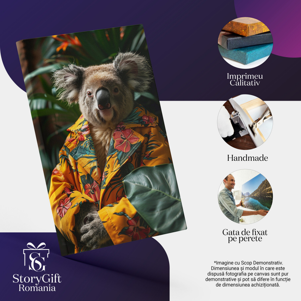 Tatăl Koala cu Haină Galbenă Printre Plante - Pictură Digitală, Marime 40x25CM [2]