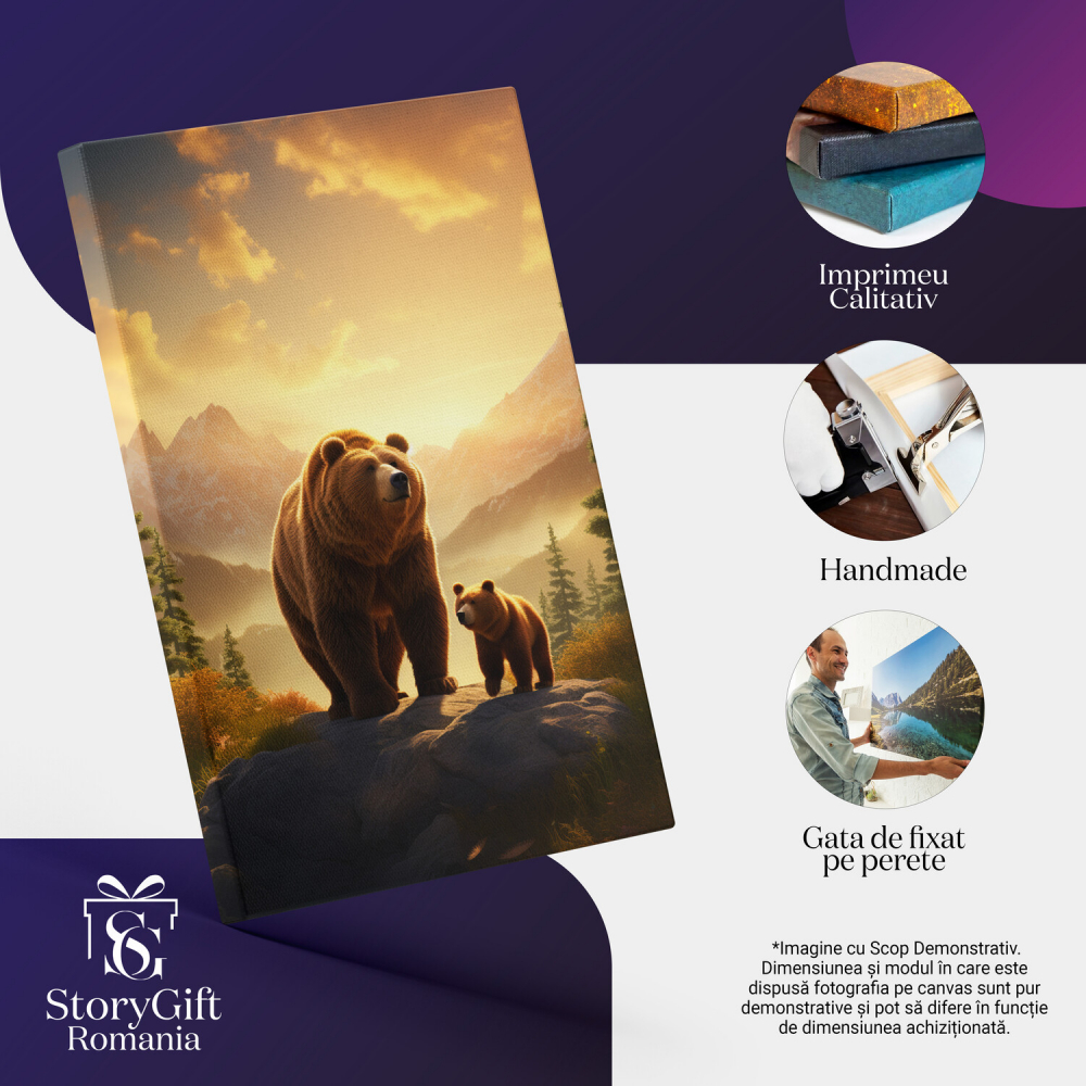 Tablou Canvas - Tatăl Urs și Puiul în Pădure, Marime 40x25CM [2]
