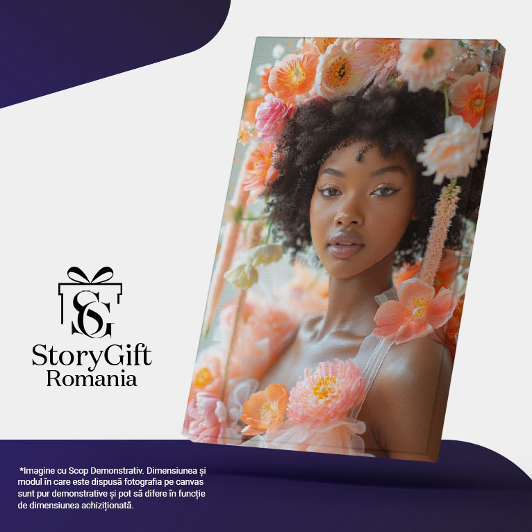 Tablou Canvas: Tbalou  Portretul unei femei înfloritoare cu petale in păr- Frumusețe florală Pictura Digitala 40x25CM [5]