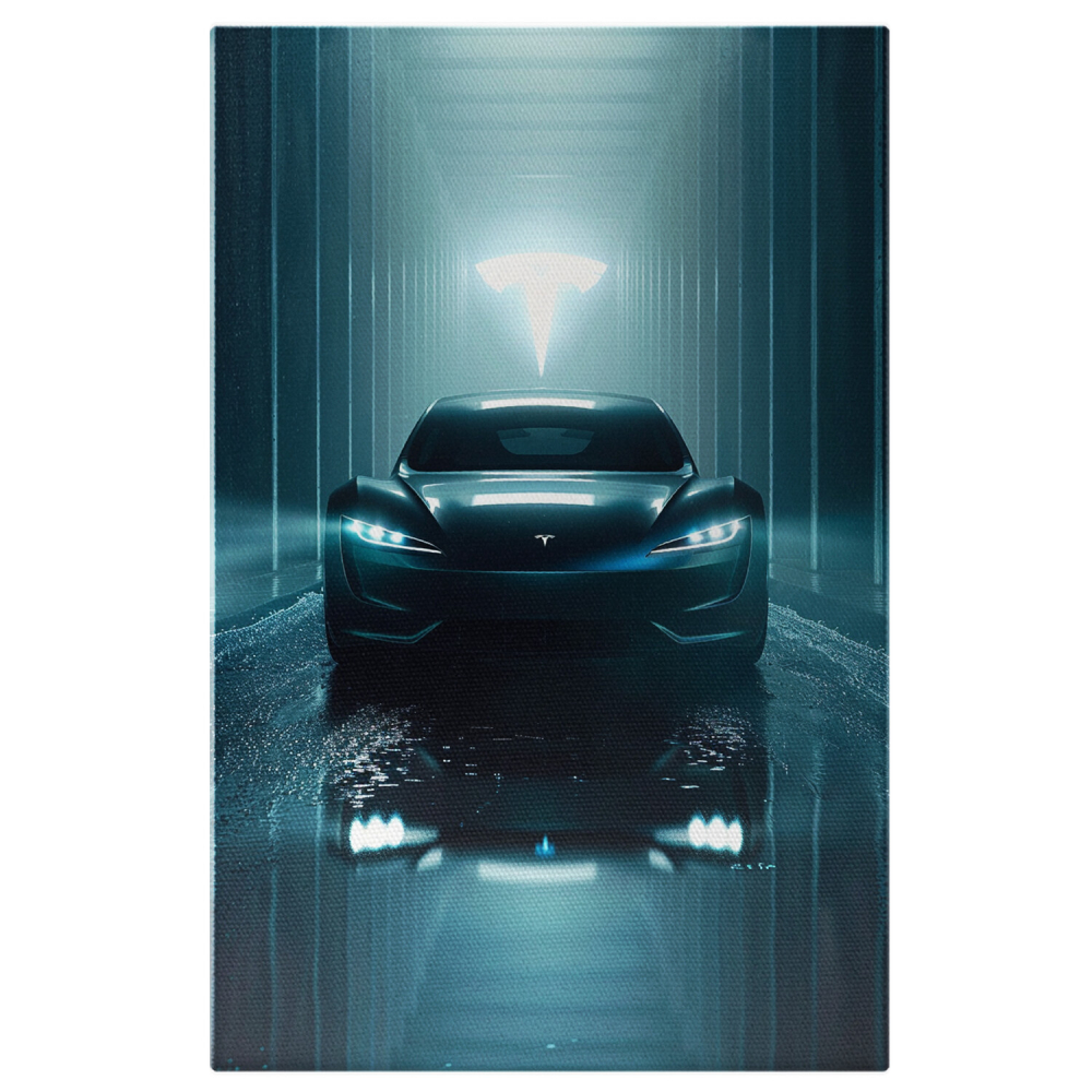 Tesla Neagră cu Faruri Aprinse - Tablou Canvas, Marime 40x25CM [1]