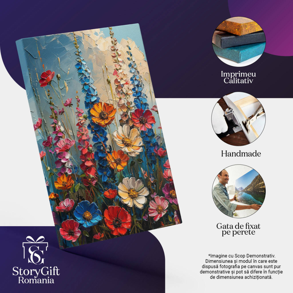 Tablou Canvas  The Freshest and Most Beautiful Flowers Pictate Frumos pe un Fundal cu Cer Luminos , Pictura Digitala 40x25CM [3]