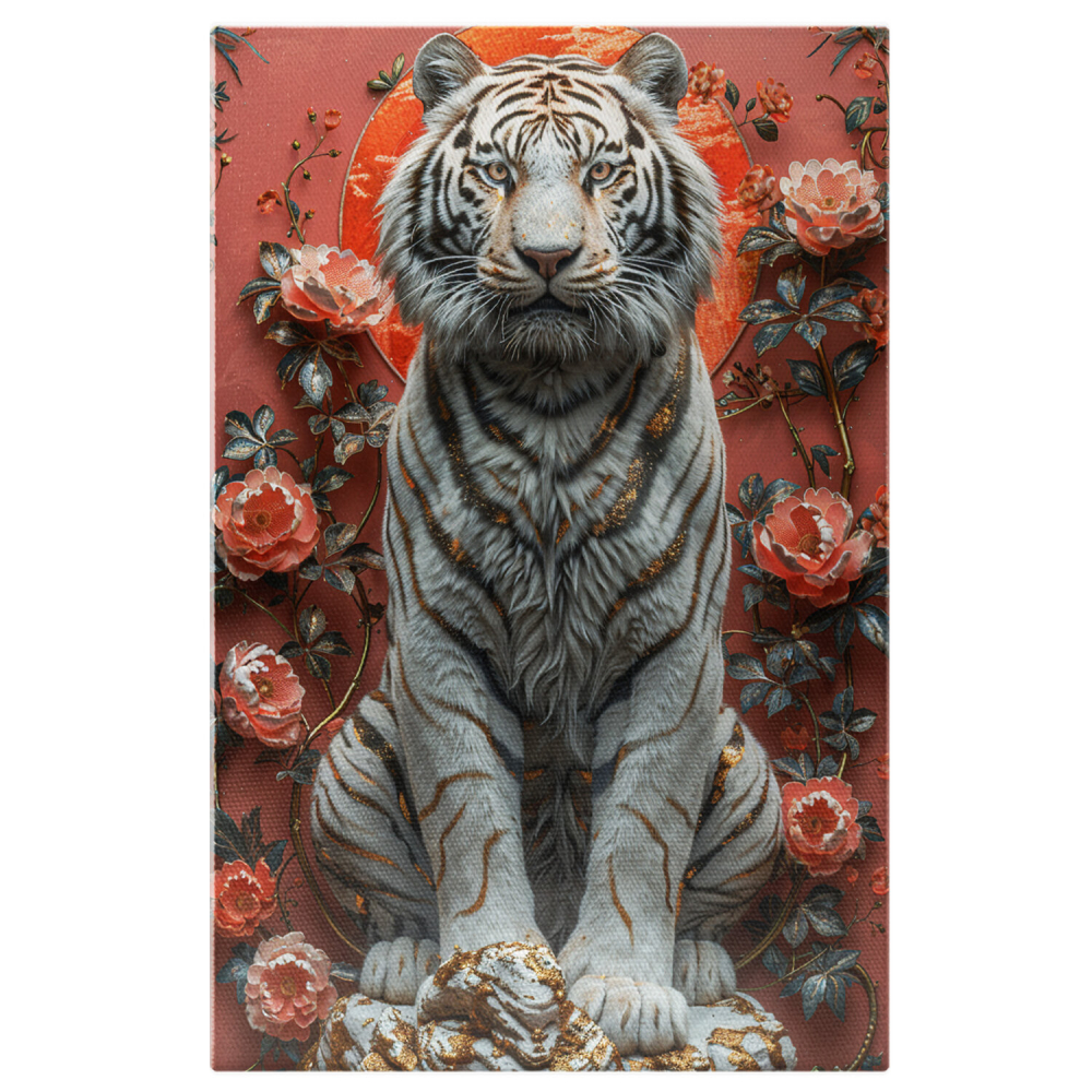 Tigrul Alb cu Praf de Aur și Flori Parfumate - Statuia Colosului Pădurii, Marime 40x25CM [1]