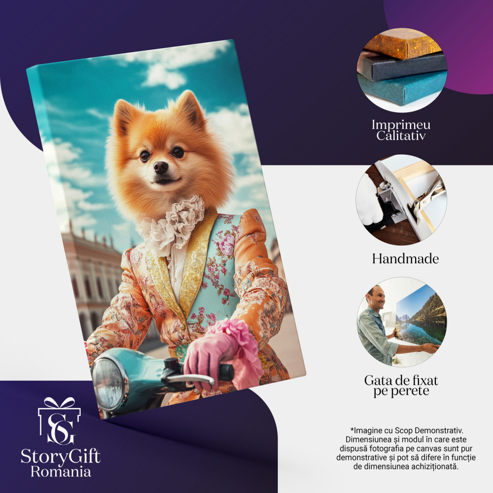  Tablou Canvas Personalizat Regal Pe Scuter În Europa Cu Guler RuffMarime 40x25CM [4]