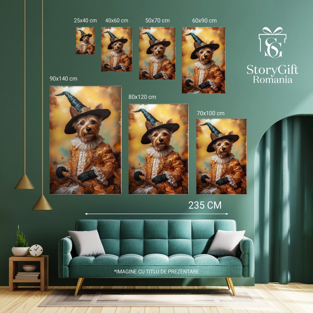  Tablou Canvas Personalizat Vrajitoare De Halloween Cu Costum Portocaliu Și Guler RuffMarime 40x25CM [6]