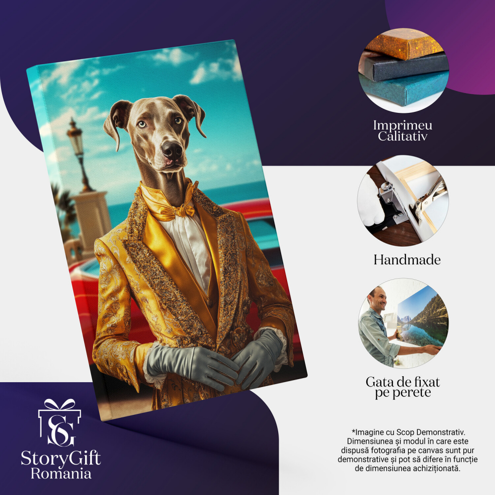  Tablou Canvas Personalizat Ținută Regală Aurie Cu Detalii Florale Și Mașină RoșieMarime 40x25CM [4]