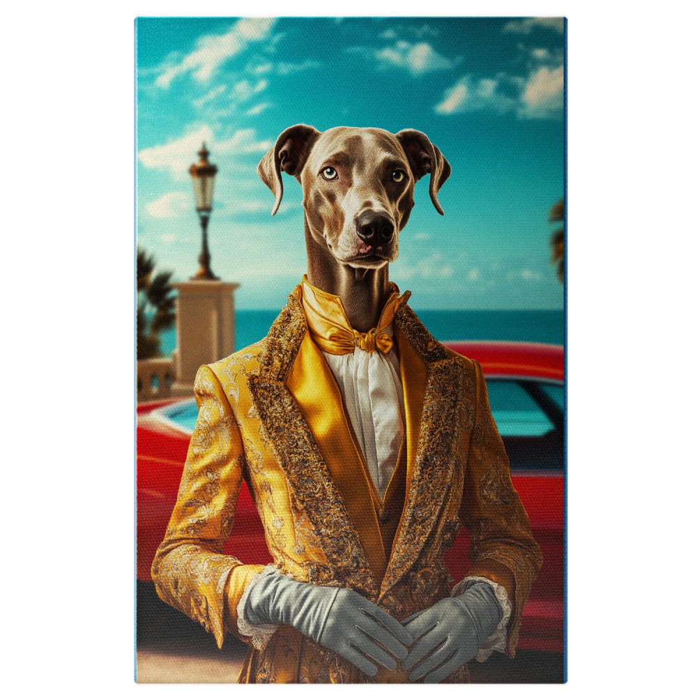  Tablou Canvas Personalizat Ținută Regală Aurie Cu Detalii Florale Și Mașină RoșieMarime 40x25CM [1]