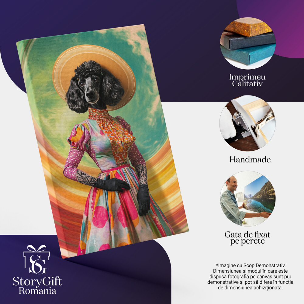 Tinuta Doamnă Modernă - Pălărie, Rochie Colorată și Guler Portocaliu





Marime 40x25CM [4]