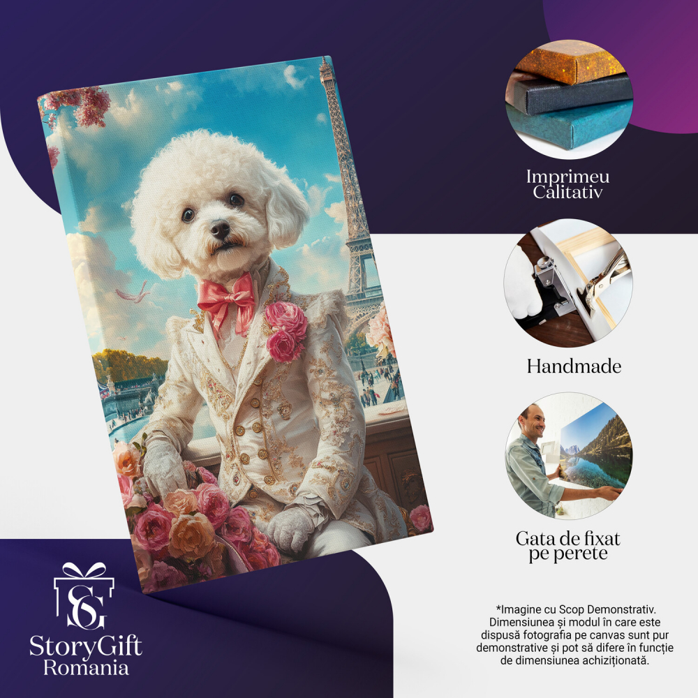 Tablou Canvas Personalizat - Animal Regal cu Papion Roz lângă Turnul Eiffel
Marime 40x25CM [4]