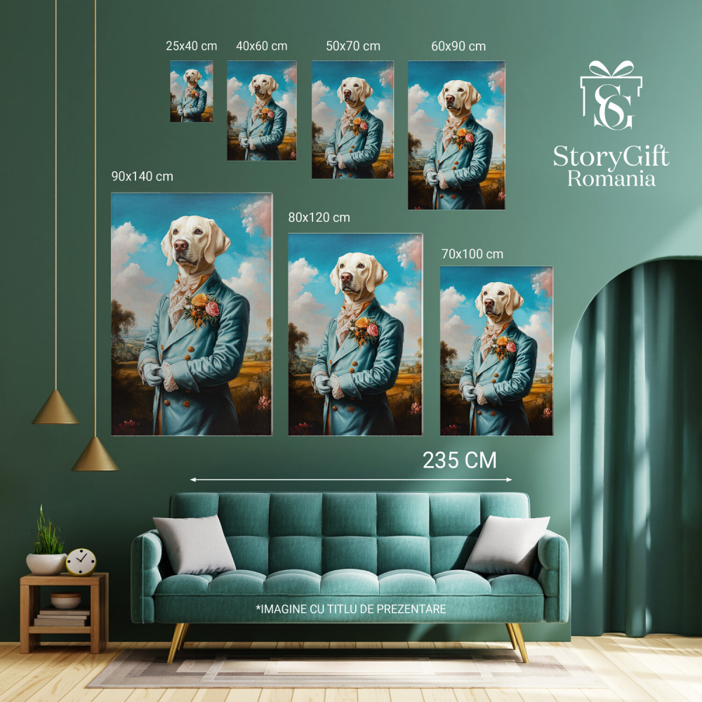  Tablou Canvas Personalizat Ținută Elegantă Masculină Cu Sacou Cyan Și Buchet De FloriMarime 100x70CM [6]