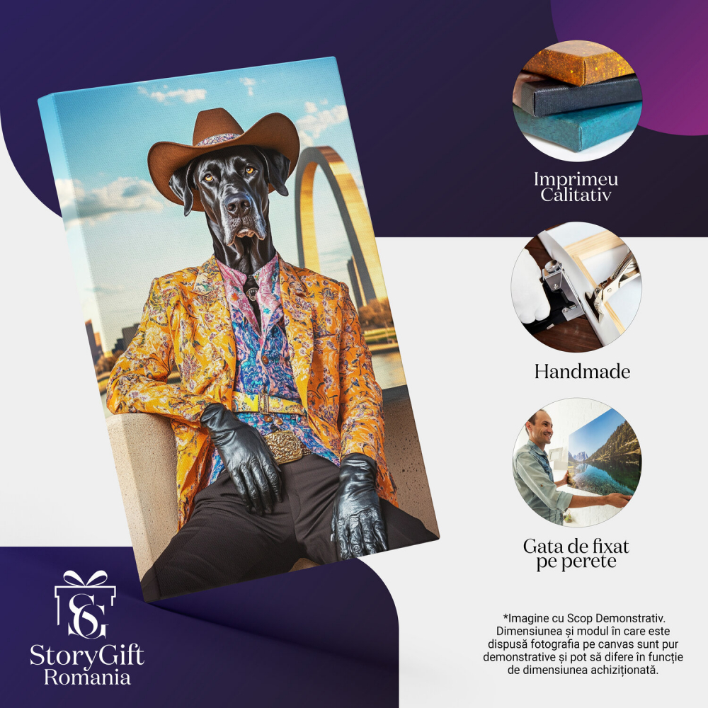 Tablou Canvas Personalizat - Animal în Ținută Cowboy cu Detalii Florale
Marime 40x25CM [4]