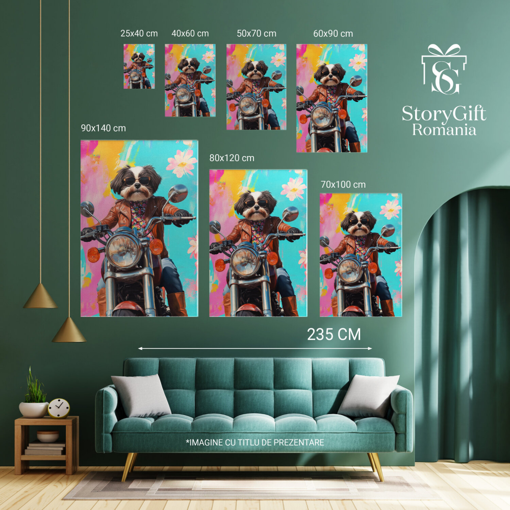  Tablou Canvas Personalizat Motociclist În Ținută Modernă Pe Motor VintageMarime 40x25CM [6]