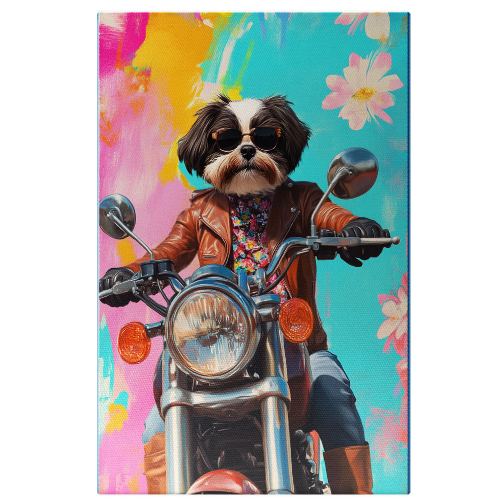  Tablou Canvas Personalizat Motociclist În Ținută Modernă Pe Motor VintageMarime 40x25CM [1]