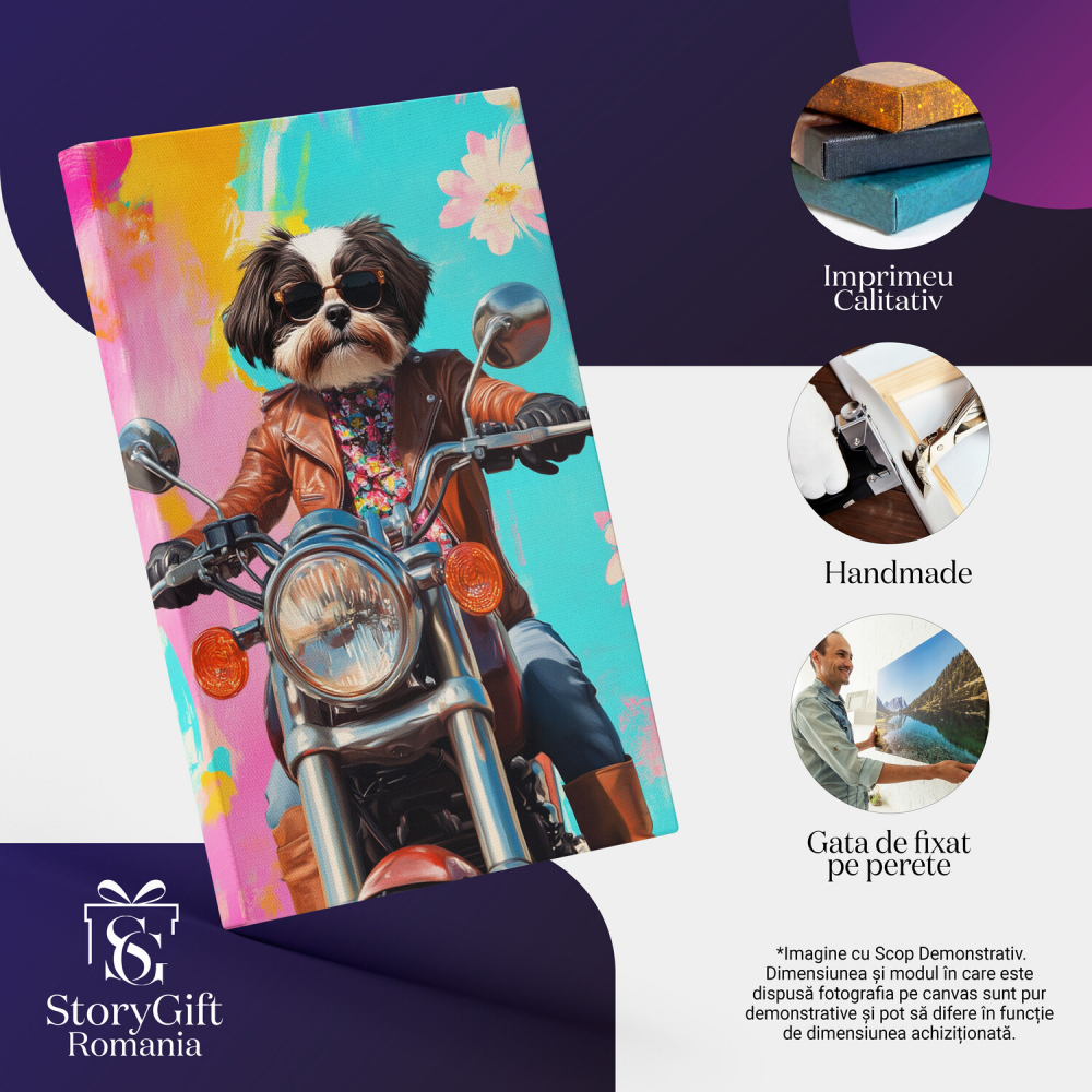  Tablou Canvas Personalizat Motociclist În Ținută Modernă Pe Motor VintageMarime 40x25CM [4]