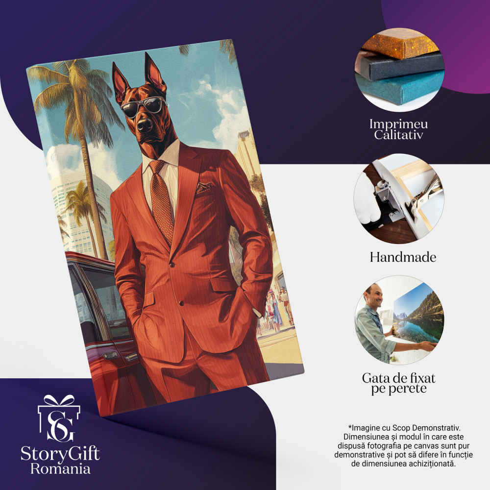 Tablou Canvas Personalizat Costum Roșu Cu Cravată Buline Lângă Mașină VintageMarime 40x25CM [4]